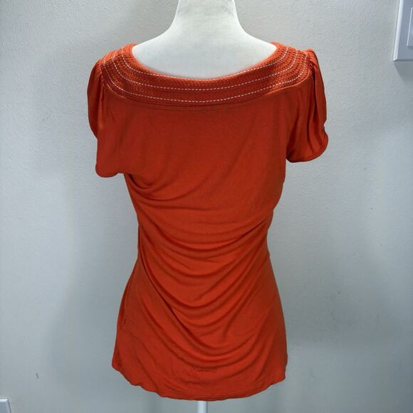 BODEN Women’s Y2K Orange Embroidered Tee Shirt Top US 6 Scoop Neck 90s Fitted - Picture 5 of 10